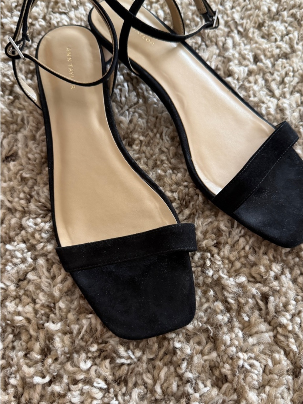 Ann Taylor Black Suede Ankle-Strap Sandals kitten heel 9